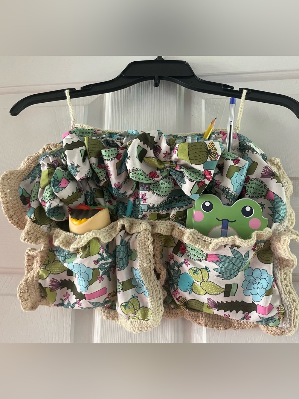 Handmade Crochet Fabric Hanging Wall Organizer Pocket Storage Caddy 30x12 Boho